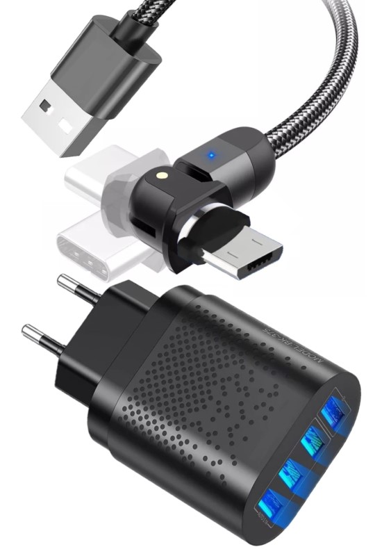 Judas Z5 Şarj Adaptörü 4 Port + J4 Micro Usb 180 Derece 3A Şarj Kablosu -2mt
