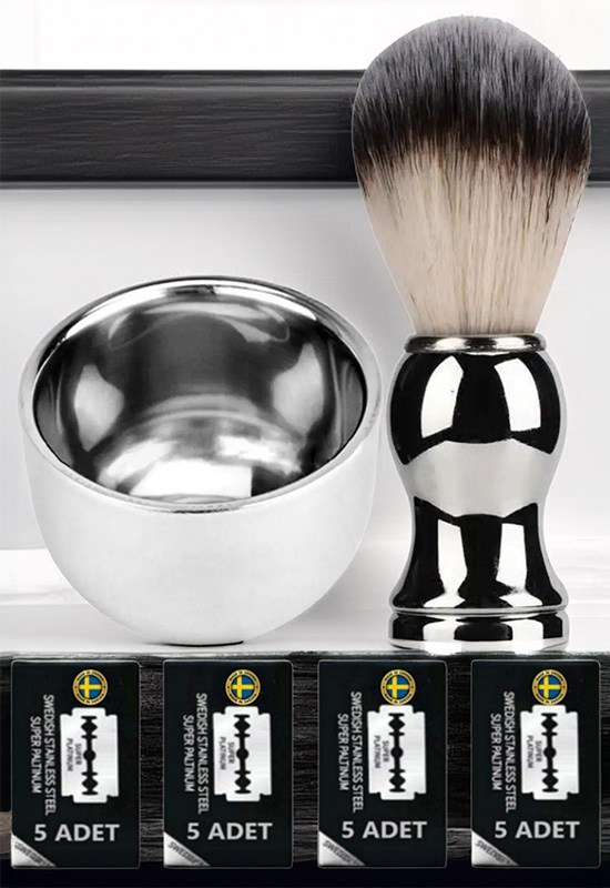 Qualis F10 Tıraş Fırçası + Kase + 20 Adet Platinum Yaprak Jilet
