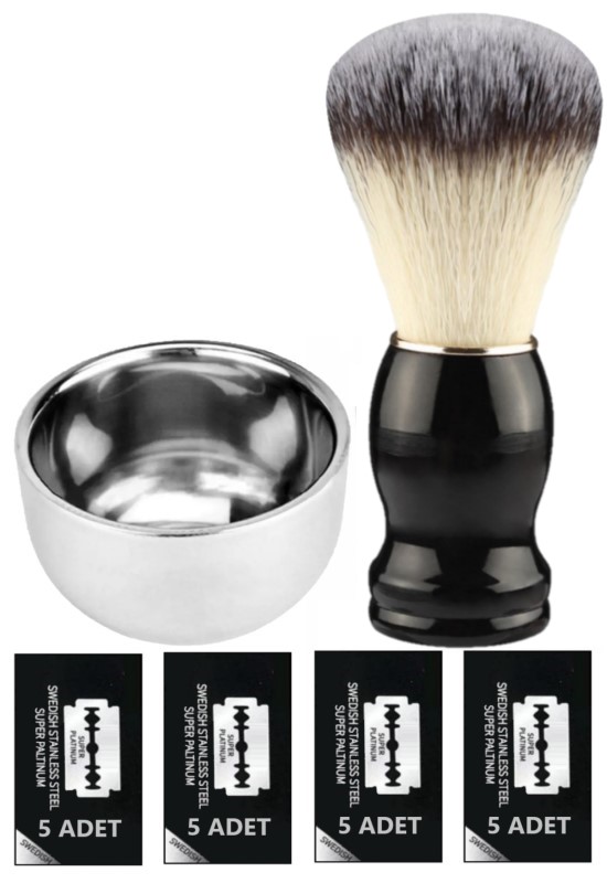 Qualis Shave F8 Tıraş Fırçası + Kase + 20 Adet Platinum Yaprak Jilet