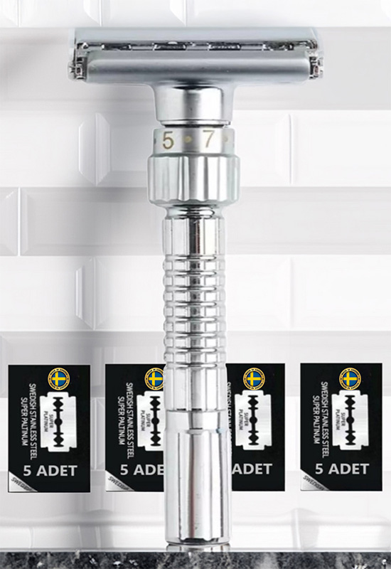 Qualis Q8 Ayarlanabilir Full Metal Tıraş Makinesi + 20 Adet  Platinum Yaprak Jilet