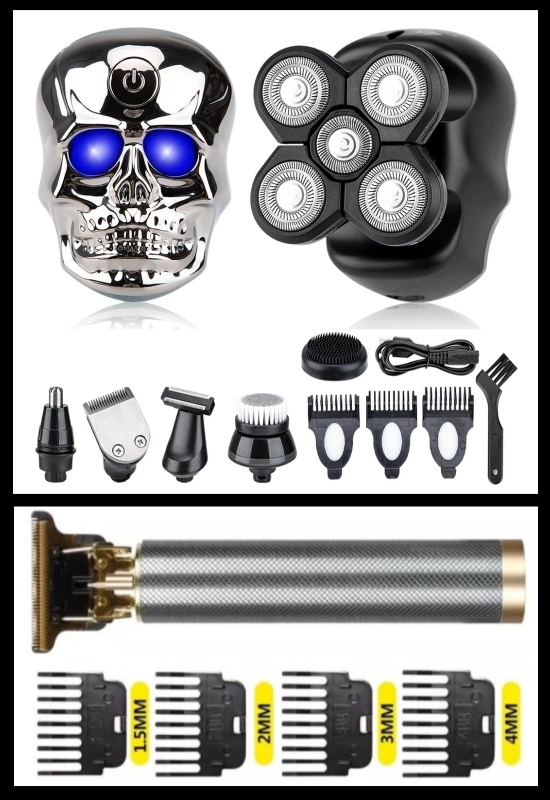 Qualis D3 Skull 5 Kafa Tıraş Makinesi + R4 Elektrikli Şarj edilebilir Saç Kesme Tıraş Makinesi