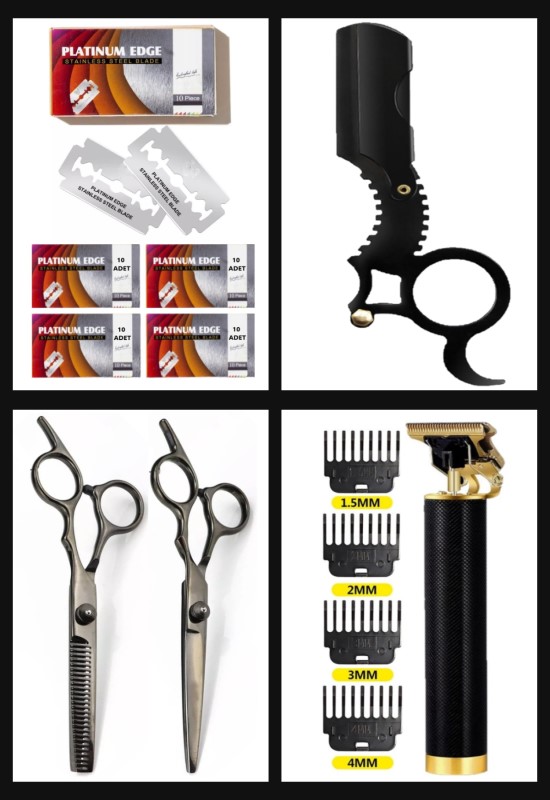 Qualis R4 Elektrikli Saç Tıraş Makinesi + M8 Saç Kesme-İnceltme Makas + U4 Ustura + 40'lı Jilet