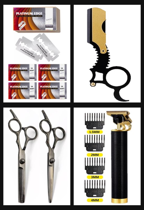 Qualis R4 Elektrikli Saç Tıraş Makinesi + M8 Saç Kesme-İnceltme Makas + U4 Ustura + 40'lı Jilet