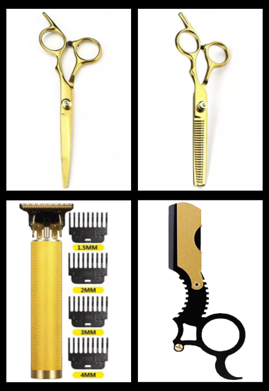 Qualis Shave R4 Tıraş Makinesi + U4 Ustura + M8 Kesme + Inceltme Makas Set -6inç/15 cm